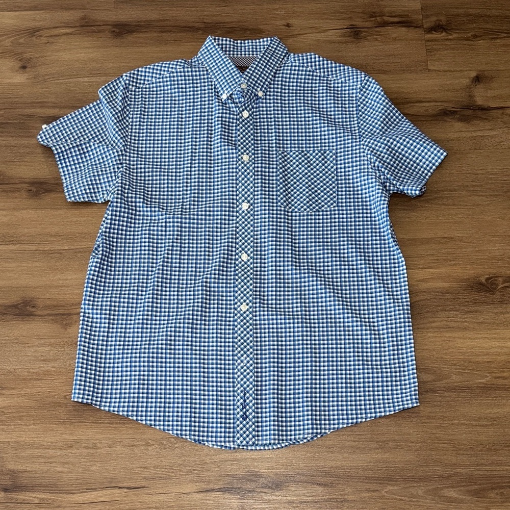 Ben Sherman Signature Short Sleeve Blue Checkered Men's Button Down Shirt. Sz L